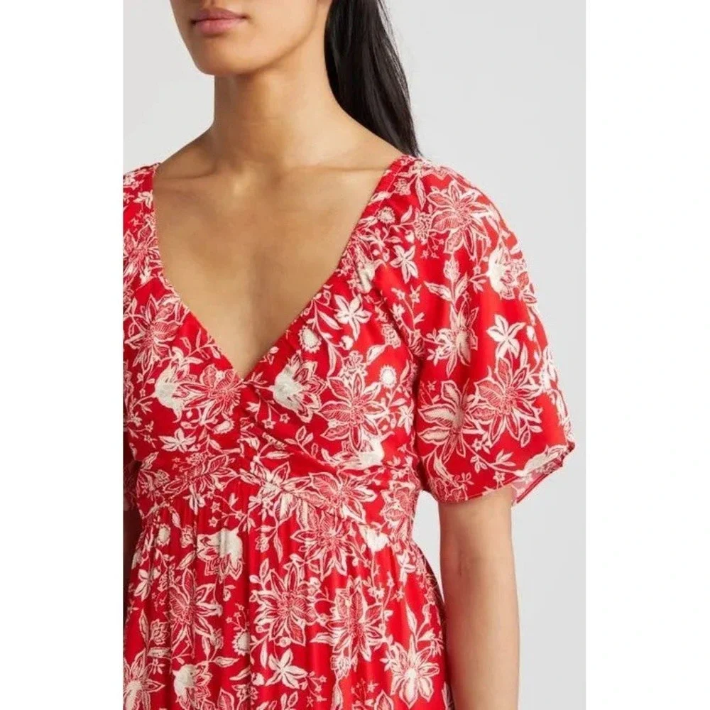 NWT Adelyn Rae Red Floral Tiered Maxi Dress Sz L Tropical Resort Vacation Boho - Picture 4 of 13